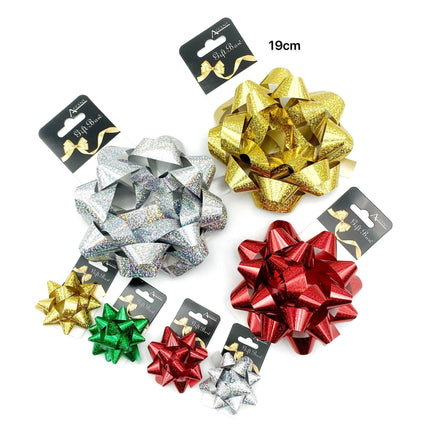 bulk 24 Holographic Gift Bow 19cm Assort Cols.
