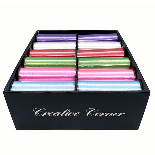 bulk 24 Satin Curling Ribbon On Spool 5mmx70m Assorted.