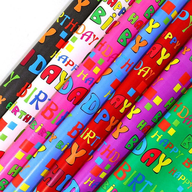 bulk 50 Happy Birthday Gift Wrap 70cmx3m 38mm Core.