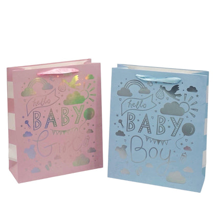 bulk 24 Medium Foiled Baby Gift Bag Assort 23cm.