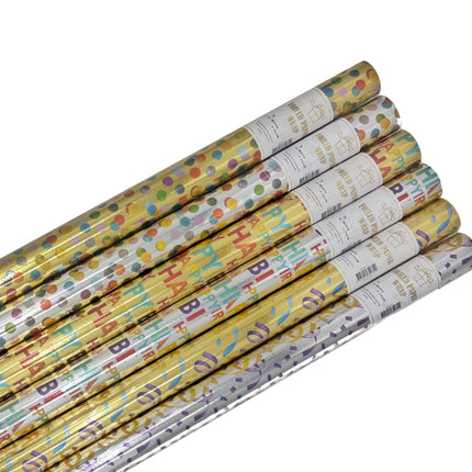 bulk 50 Foiled Celebration Gift Wrap 70Cmx2M Core.