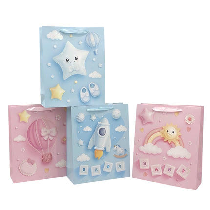 bulk 24 Xlarge Sweet Dream Baby Gift Bag 4 Assorted 31x42cm.