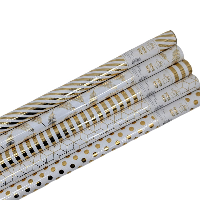 bulk 50 Gold Foiled Everyday Gift Wrap Assort 200cm.