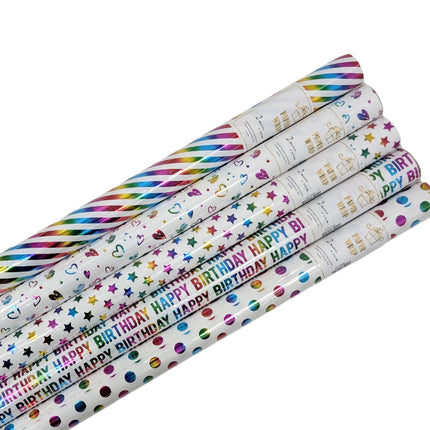 bulk 50 Holographic Foiled Everyday Gift Wrap Assort 200cm.