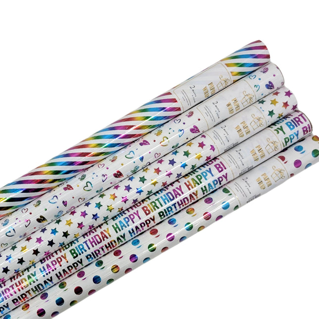 bulk 50 Holographic Foiled Everyday Gift Wrap Assort 200cm.