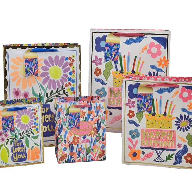 bulk 24 Medium Vigorous Flowers Gift Bag Assort 23cm.