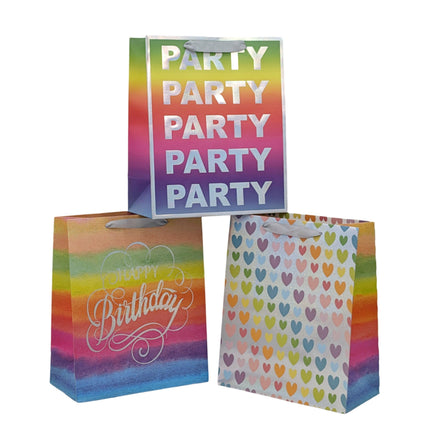 bulk 24 Xlarge Rainbow Celebration Gift Bag 3 Assort 42cm.