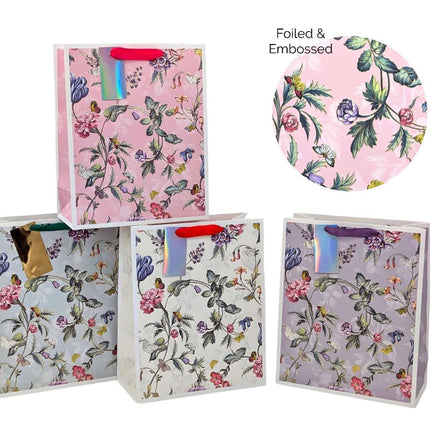 bulk 24 Small Jardin Floral Gift Bag Foiled 4 Assort 14cm.