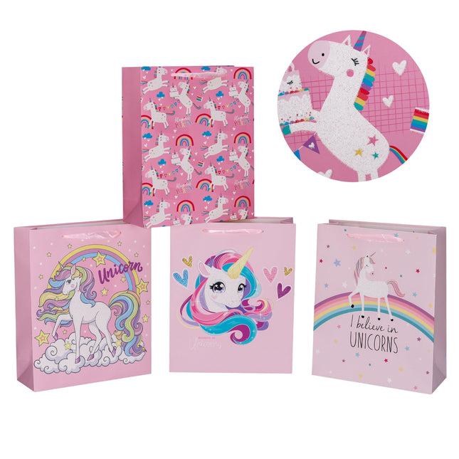 bulk 24 Large Unicorn Dreams Gift Bag Assort 26x32cm.