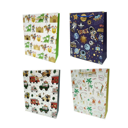 bulk 24 Medium Size Playful Adventure Foiled Gift Bag Assort 18x23cm.