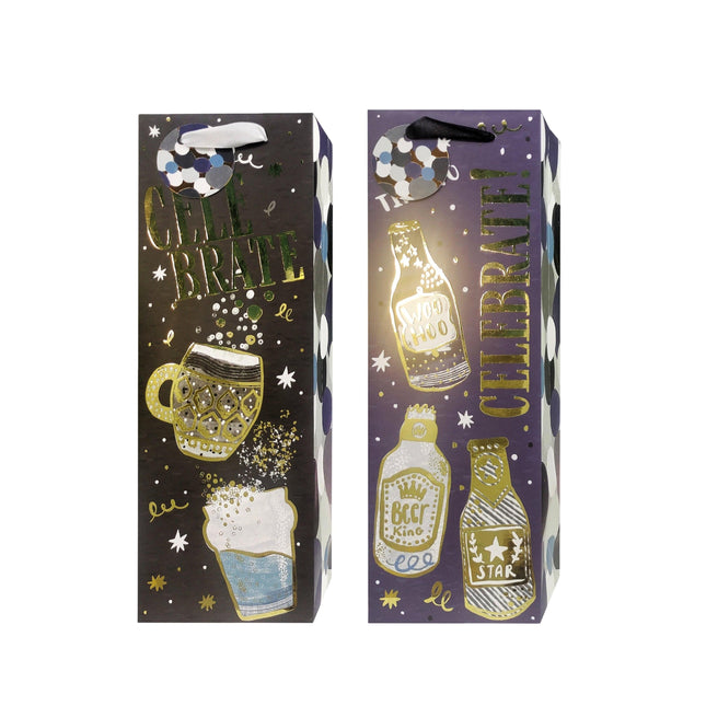 bulk 24 Celebration Sips For Male Bottle Gift Bag Assort 12x36cm.