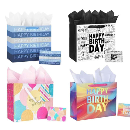 bulk 24 Medium Happy Birthday Celebration Gift Bag 4 Asst 18x23cm.