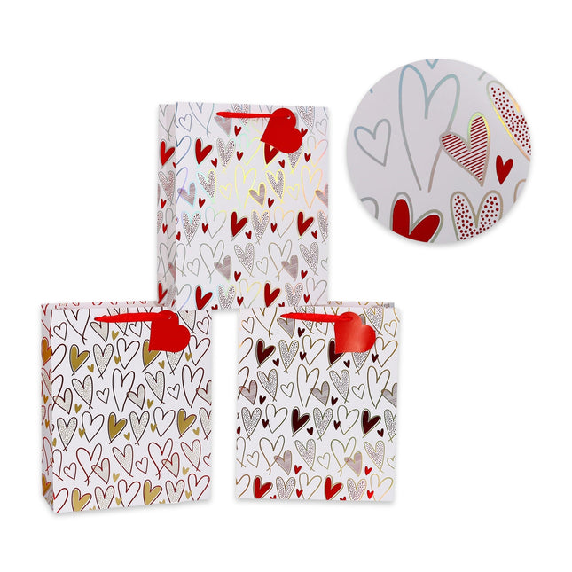 bulk 24 Xlarge Size Love Heart Gift Bag 3 Asst 42cm.