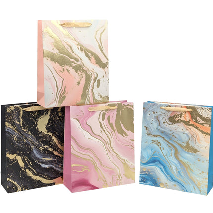 bulk 24 Elegant Golden Marble Gift Bag Xlarge 4 Asst.