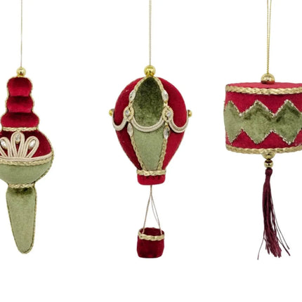 Bulk 24 Xmas Red & Green Velvet Ornament 18/22cm 3 Asst