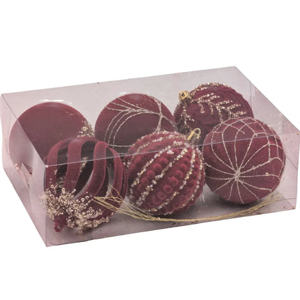 Bulk 6 Xmas Burgundy Velvet Ornament pk6 d8cm