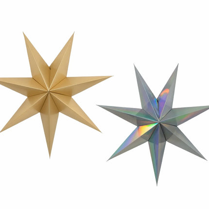Bulk 24 Xmas Folded Paper Metallic Star 40cm 2 Asst
