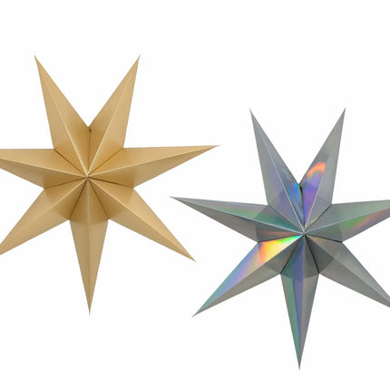 Bulk 24 Xmas Folded Paper Metallic Star 60cm 2 Asst