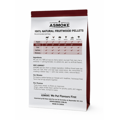 ASMOKE 100% Natural Cherry Wood BBQ Smoker Pellets (9kg / 20lbs).
