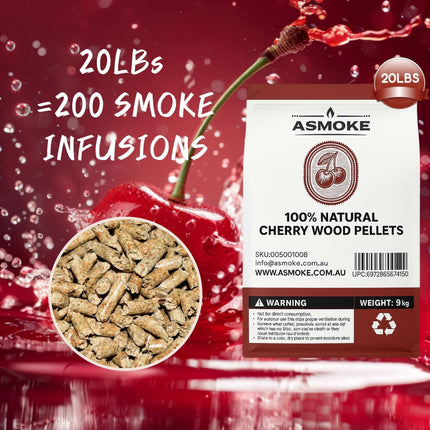 ASMOKE 100% Natural Cherry Wood BBQ Smoker Pellets (9kg / 20lbs).