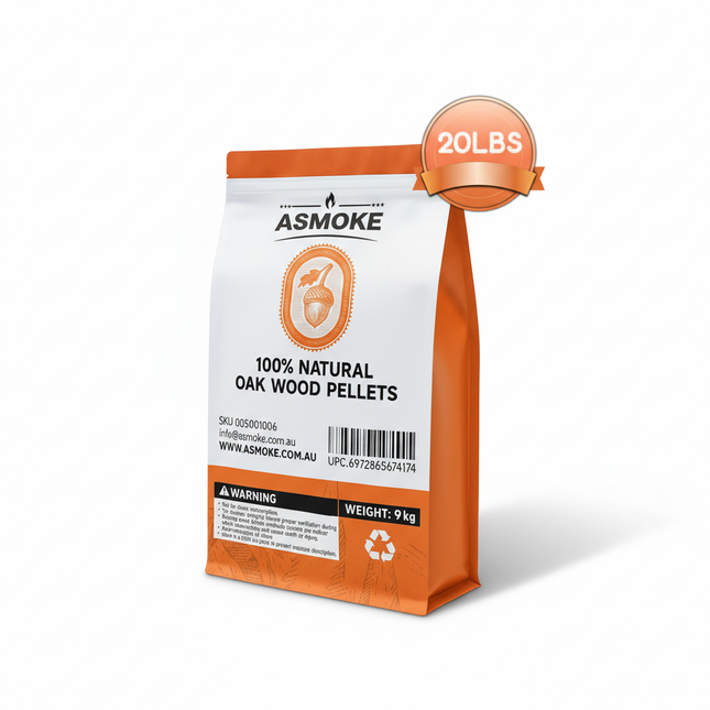 ASMOKE 100% Natural Premium Oak Wood BBQ Pellets for Smoker & Grill (9kg / 20lbs).