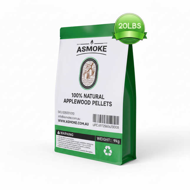 ASMOKE 20lbs Premium Apple Wood Pellets for Smoker & Grill – Natural Sweet Fruit Flavour BBQ Fuel for Chicken, Pork & Pizza Ovens.