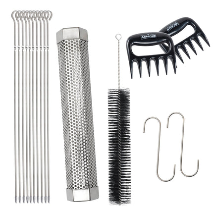 Asmoke BBQ Set (Includes Two Meat Claws, a Pellet Smoker Tube and Metal Skewers).