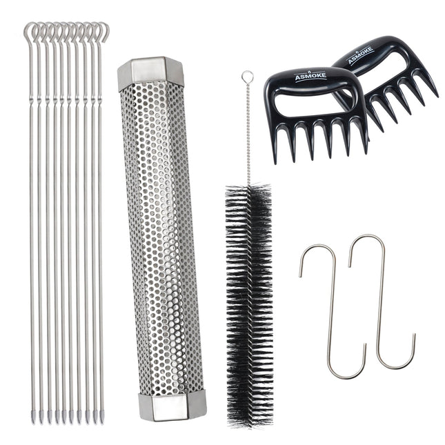 Asmoke BBQ Set (Includes Two Meat Claws, a Pellet Smoker Tube and Metal Skewers).