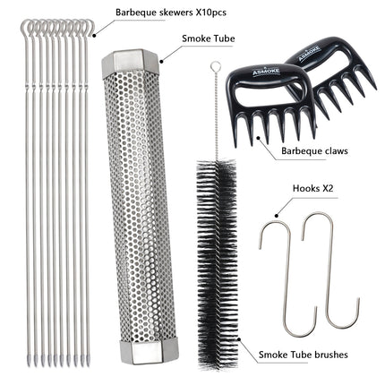 Asmoke BBQ Set (Includes Two Meat Claws, a Pellet Smoker Tube and Metal Skewers).