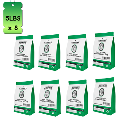 ASMOKE 19kg (40lbs) Premium Apple Wood BBQ Smoker Pellets Bulk Bundle (8 x 2.27kg Bags).