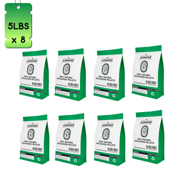 ASMOKE 19kg (40lbs) Premium Apple Wood BBQ Smoker Pellets Bulk Bundle (8 x 2.27kg Bags).
