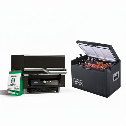 ASMOKE Essential Portable Wood Pellet Grill & 47L Mini Fridge Bundle + 5lb Apple Wood Pellets.