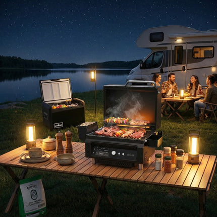 ASMOKE Essential Portable Wood Pellet Grill & 47L Mini Fridge Bundle + 5lb Apple Wood Pellets.