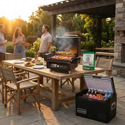 ASMOKE Essential Portable Wood Pellet Grill & 47L Mini Fridge Bundle + 5lb Apple Wood Pellets.