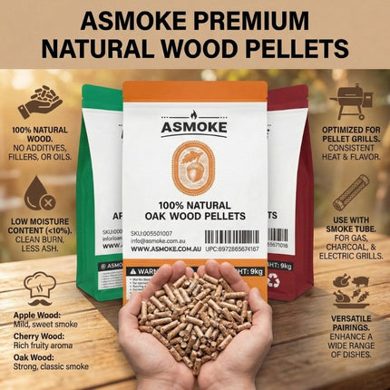 ASMOKE Essential Portable Smart Pellet Grill & Smoker + Assorted Flavors 20LBs (9kg) Premium Wood Pellets (Oak/Cherry/Apple).