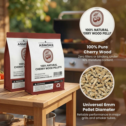 ASMOKE 100% Natural Cherry Wood BBQ Smoker Pellets (9kg / 20lbs) x2.