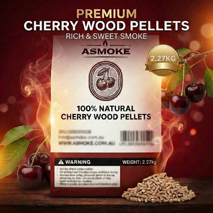 ASMOKE 19kg (40lbs) Premium Cherry Wood BBQ Smoker Pellets Bulk Bundle (8 x 2.27kg Bags).