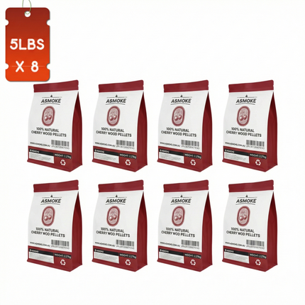 ASMOKE 19kg (40lbs) Premium Cherry Wood BBQ Smoker Pellets Bulk Bundle (8 x 2.27kg Bags).