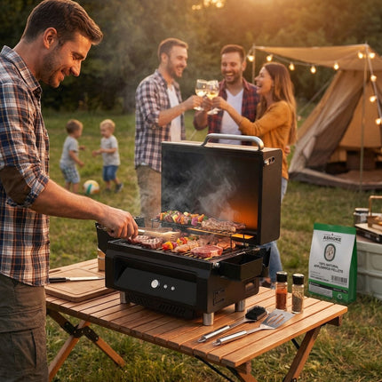 ASMOKE Essential Portable Smart Wood Pellet Grill Smoker & 6pc BBQ Tool Set + 20lb Applewood Pellets Bundle.