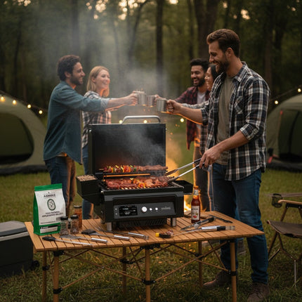 ASMOKE Essential Portable Smart Wood Pellet Grill Smoker & 6pc BBQ Tool Set + 5lb Applewood Pellets Bundle.