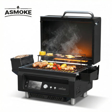 ASMOKE Essential Portable Wireless Pellet Smoker - Battery Powered 8-in-1 Mini BBQ Grill with Smart Temp Control & Meat Probe for Camping & RV.