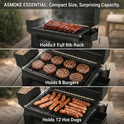 ASMOKE Essential Portable Wireless Pellet Smoker - Battery Powered 8-in-1 Mini BBQ Grill with Smart Temp Control & Meat Probe for Camping & RV.