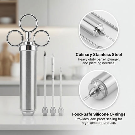 ASMOKE Stainless Steel Meat Injector Syringe Kit.