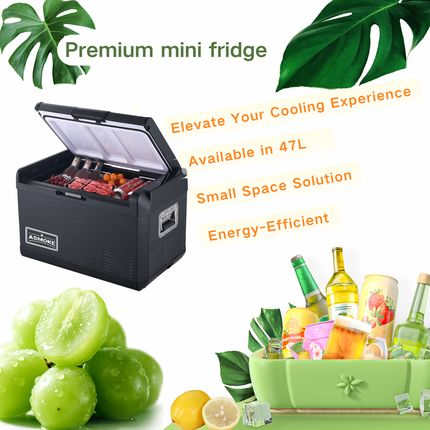ASMOKE Premium Mini Fridge | 47L Compact Refrigerator with Roll-Bond Evaporator & Internal Light.