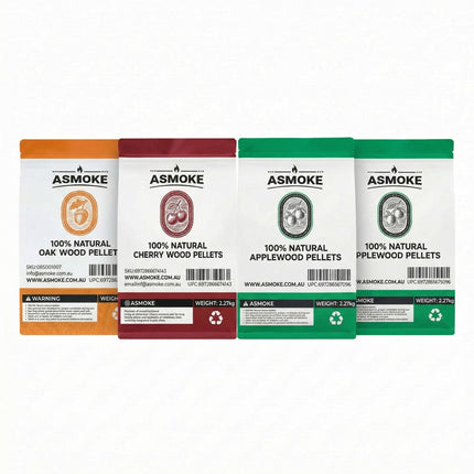 ASMOKE 4-Piece Premium Wood Pellet Variety Pack - Oak, Cherry & 2x Apple (4 x 2.27kg Bags).