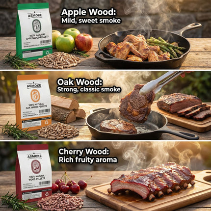 ASMOKE 4-Piece Premium Wood Pellet Variety Pack - Oak, Cherry & 2x Apple (4 x 2.27kg Bags).