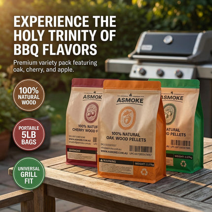 ASMOKE 4-Piece Premium Wood Pellet Variety Pack - Oak, Cherry & 2x Apple (4 x 2.27kg Bags).