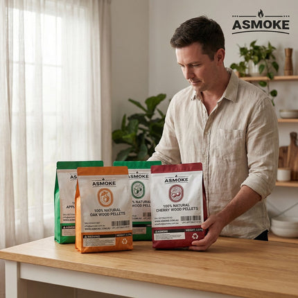 ASMOKE 4-Piece Premium Wood Pellet Variety Pack - Oak, Cherry & 2x Apple (4 x 2.27kg Bags).