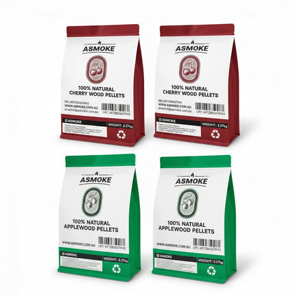 ASMOKE 20lbs (9kg) Wood Pellet Sampler Bundle - 2-Flavour Variety Pack (2x Cherry, 2x Apple) - Best for Pork, Ribs & Poultry.