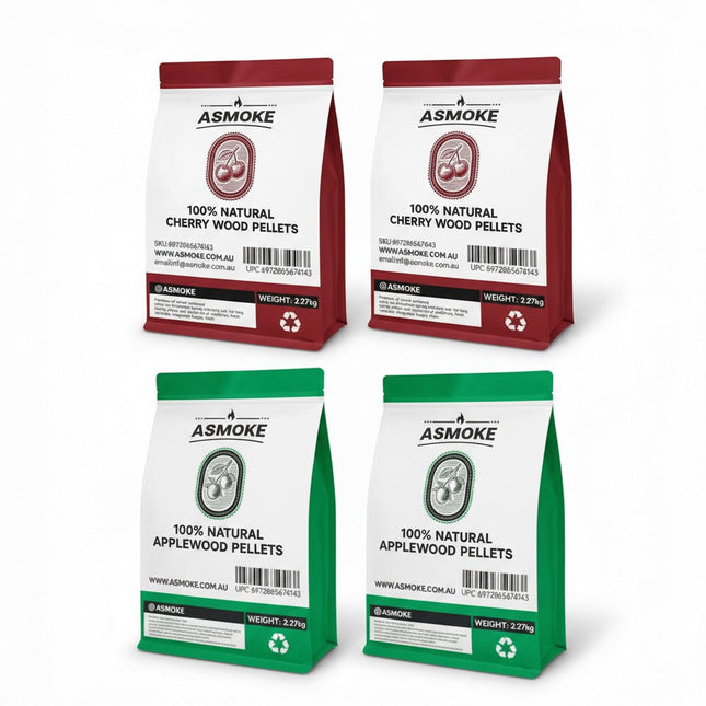 ASMOKE 20lbs (9kg) Wood Pellet Sampler Bundle - 2-Flavour Variety Pack (2x Cherry, 2x Apple) - Best for Pork, Ribs & Poultry.